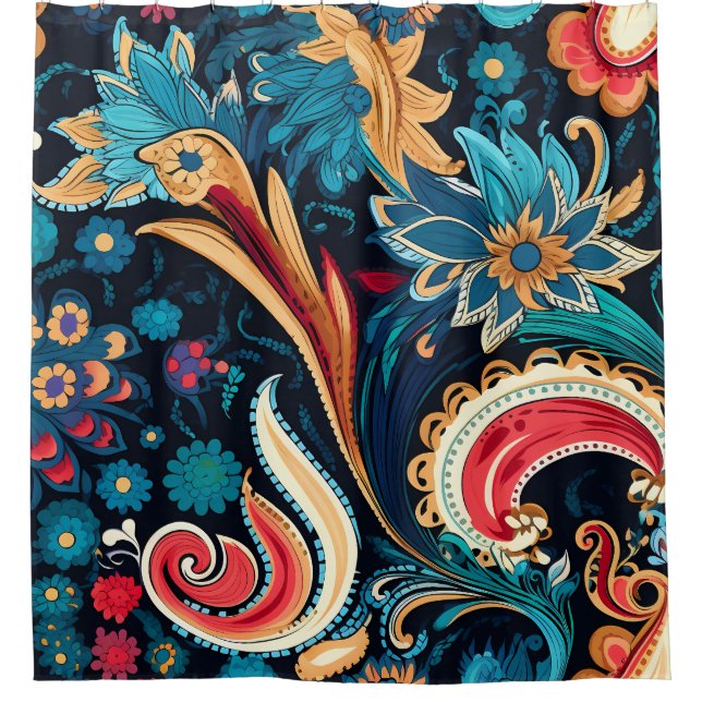 Farbenfrohe Paisley Boho Kunstdusche Vorhang (Vorderseite)