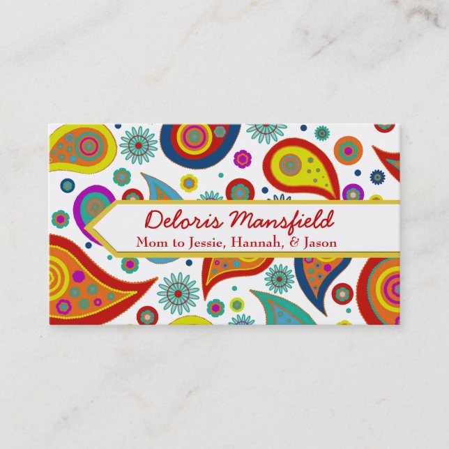 Farbenfrohe Paisley Custom Mommy Card Telefonnummerkarte (Vorderseite)