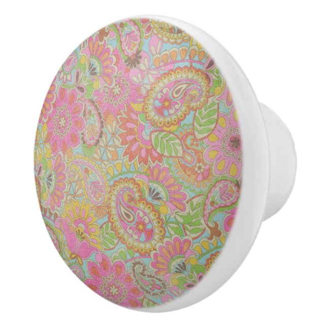 Farbenfrohe Paisley Floral botanische Blume Keramikknauf (Rechts)
