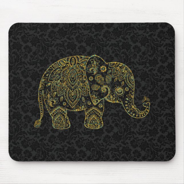 Farbenfrohe Paisley Floral Elephant Illustration Mousepad (Vorne)