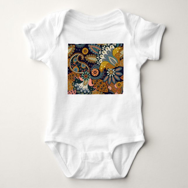 Farbenfrohe Paisley: Indische Tapete mit Blumenmus Baby Strampler (Vorderseite)