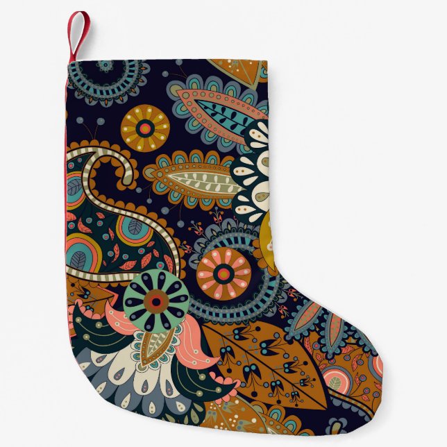 Farbenfrohe Paisley: Indische Tapete mit Blumenmus Kleiner Weihnachtsstrumpf (Vorderseite)