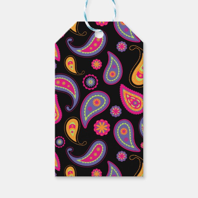 Farbenfrohe Paisley nahtloses Muster Geschenkanhänger (Vorderseite)