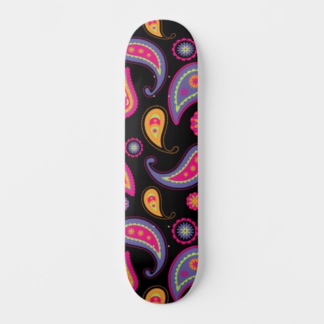 Farbenfrohe Paisley nahtloses Muster Skateboard (Vorderseite)