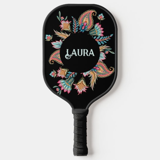 Farbenfrohe Paisley Personalisiert Pickleball Schläger (Vorderseite)