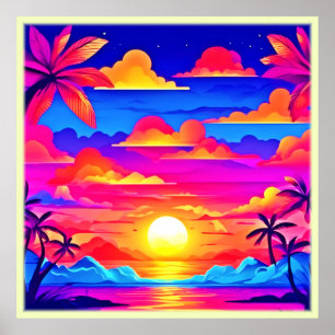 Farbenfrohe Palmenbaum Sonnenuntergang Poster