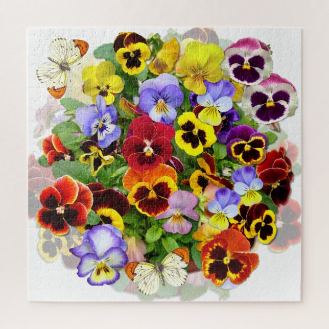 Farbenfrohe Pansy-Arrangement mit Schmetterlingen  (Vertikal)