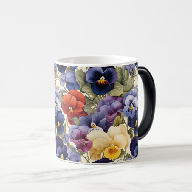 Farbenfrohe Pansy Floral Nahtlose Blume Verwandlungstasse (VorderseiteRechts)