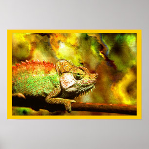 Farbenfrohe Panther Chameleon Digital Aft Poster