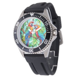 Farbenfrohe Papageien aus festem Glas Armbanduhr