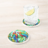 Farbenfrohe Papageien aus festem Glas