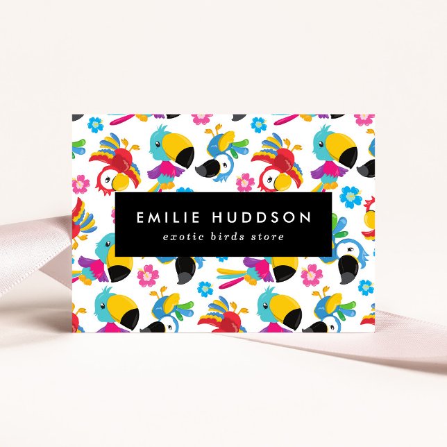 Farbenfrohe Papageien, Blume, Pet Shop, Vogelladen Visitenkarte (Von Creator hochgeladen)