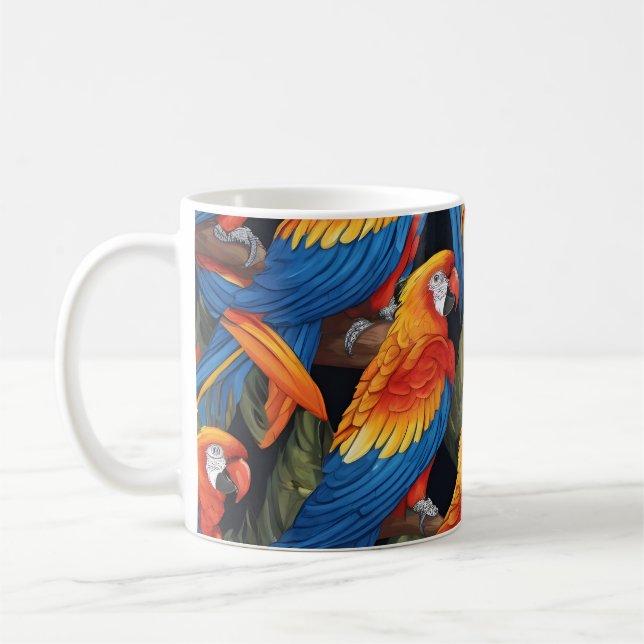Farbenfrohe Papageien Kaffeetasse (Links)