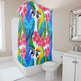 Farbenfrohe Papageien mit tropischen Blume Duschvorhang