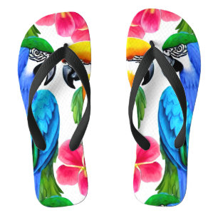 Farbenfrohe Papageien mit tropischen Blume Flip Flops