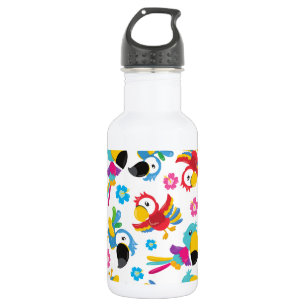 Farbenfrohe Papageien, tropische Papageien, Vögel, Edelstahlflasche