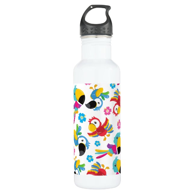 Farbenfrohe Papageien, tropische Papageien, Vögel, Edelstahlflasche (Vorderseite)