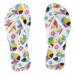 Farbenfrohe Papageien, tropische Papageien, Vögel, Flip Flops