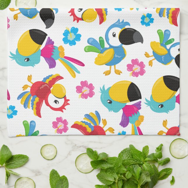 Farbenfrohe Papageien, tropische Papageien, Vögel, Geschirrtuch (Gefaltet)