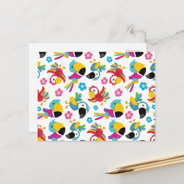 Farbenfrohe Papageien, tropische Papageien, Vögel, Postkarte (Vorderseite/Rückseite Beispiel)