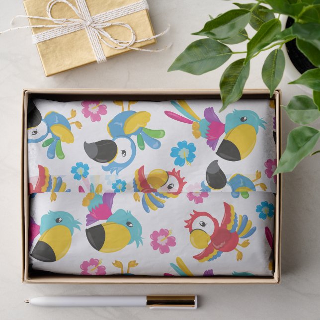 Farbenfrohe Papageien, tropische Papageien, Vögel, Seidenpapier (Geschenk)