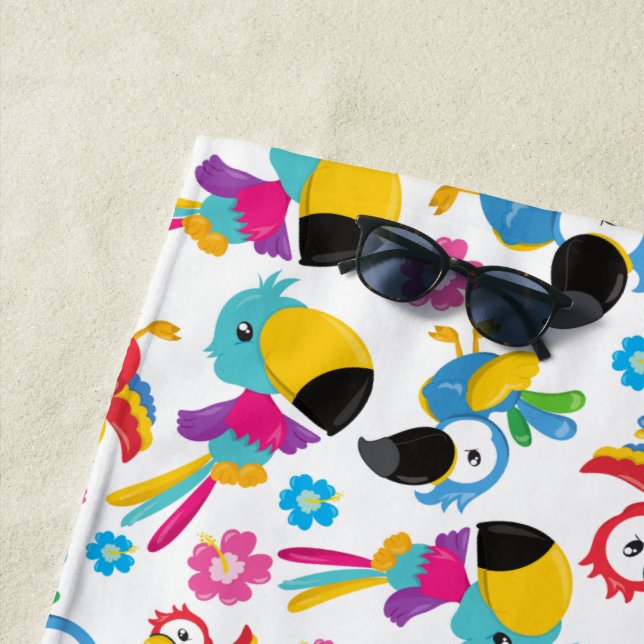 Farbenfrohe Papageien, tropische Papageien, Vögel, Strandtuch (Beispiel)