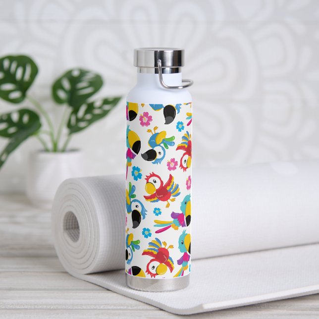 Farbenfrohe Papageien, tropische Papageien, Vögel, Trinkflasche (Yoga)