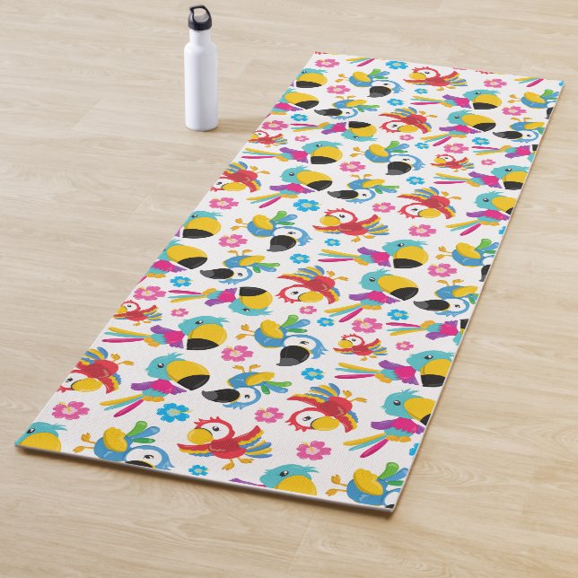 Farbenfrohe Papageien, tropische Papageien, Vögel, Yogamatte (Beispiel)