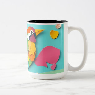 Farbenfrohe Papier Collage Bird Zweifarbige Tasse