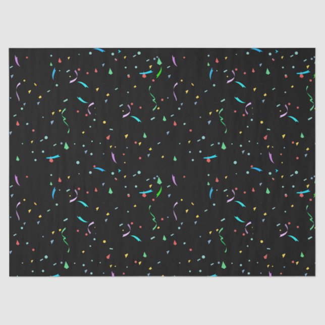 Farbenfrohe Papier Confetti auf schwarz | Gewebepa (Vorderseite)