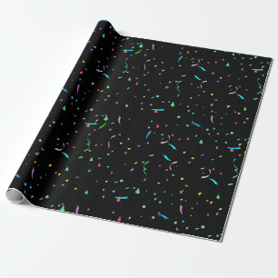 Farbenfrohe Papier Confetti auf schwarz Schleifp Geschenkpapier
