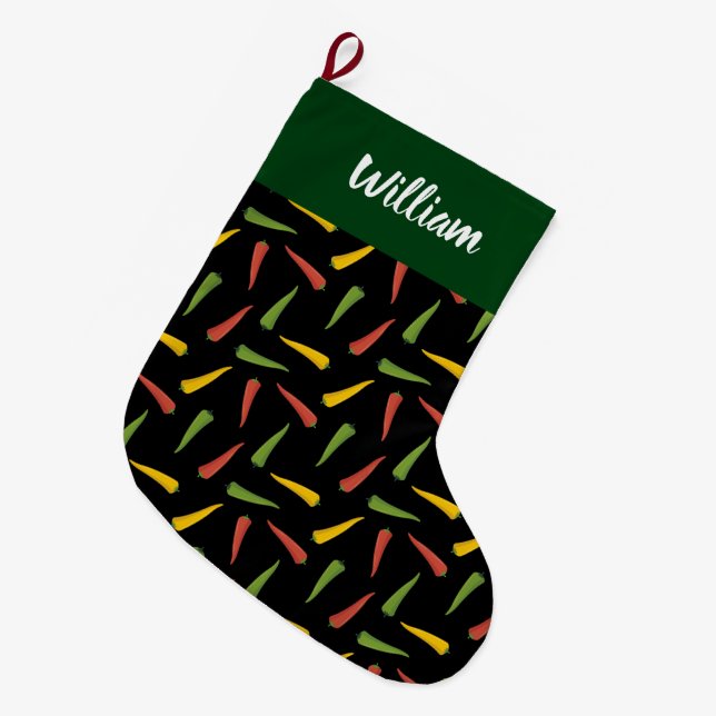 Farbenfrohe Paprikaschoten Muster Großer Weihnachtsstrumpf (Vorderansicht (hängend))