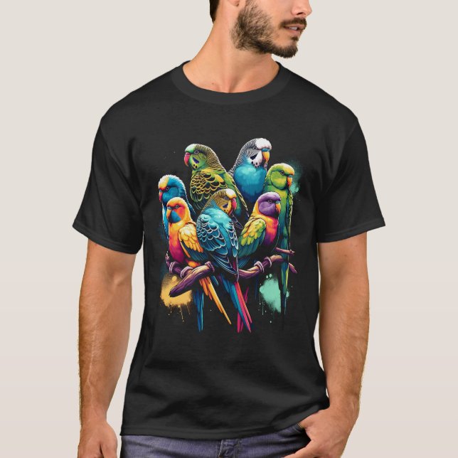 Farbenfrohe Parakeets Parrot Bird Lover Watcher T-Shirt (Vorderseite)