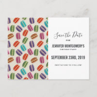Farbenfrohe Pariser Macarons-Muster Save the Date