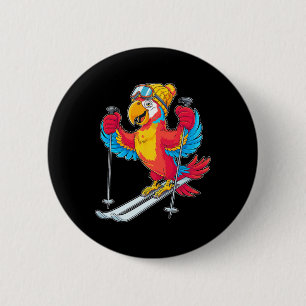 Farbenfrohe Parrot Skiabenteuer Winterspass Button