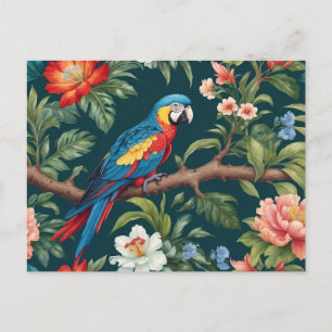 Farbenfrohe Parrot Tropical Dschungel Blätter Postkarte