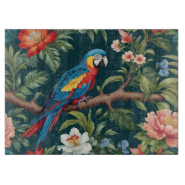 Farbenfrohe Parrot Tropical Dschungel Blätter Schneidebrett