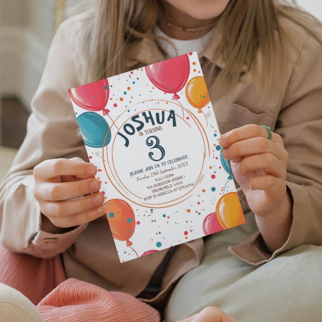 Farbenfrohe Party Balloons Kindergeburtstag Party Einladung (Von Creator hochgeladen)