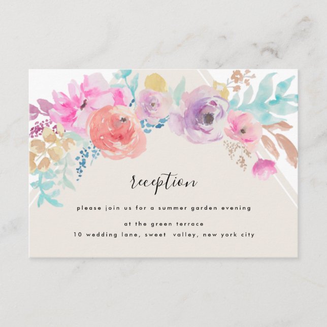 Farbenfrohe Pastel Blume Hochzeitskarte Begleitkarte (Vorderseite)