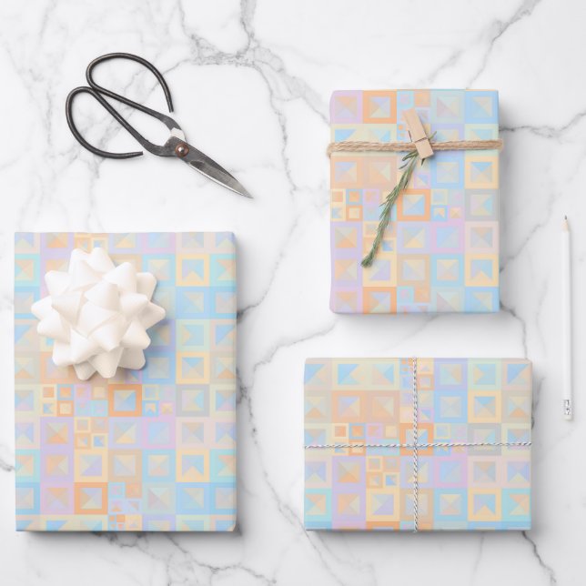 Farbenfrohe Pastel Boho Mod Geometric Abstrakt Geschenkpapier Set (Vorderseite)