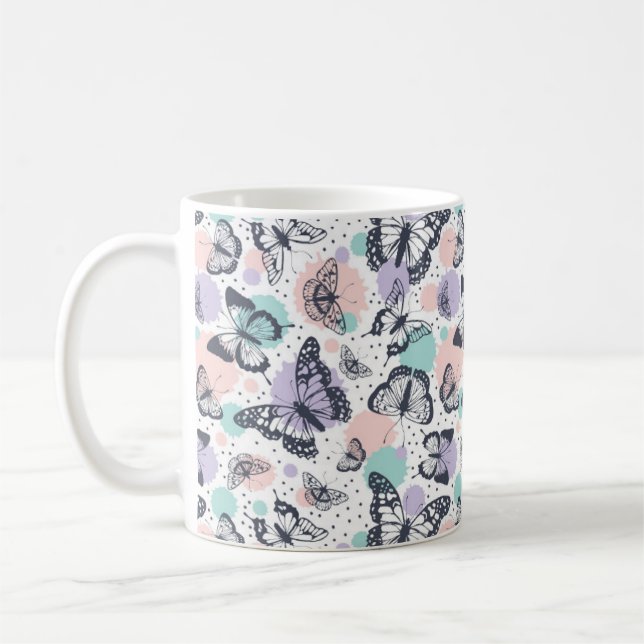 Farbenfrohe Pastel Butterfly Sketches Kaffeetasse (Links)