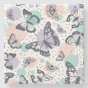 Farbenfrohe Pastel Butterfly Sketches Steinuntersetzer