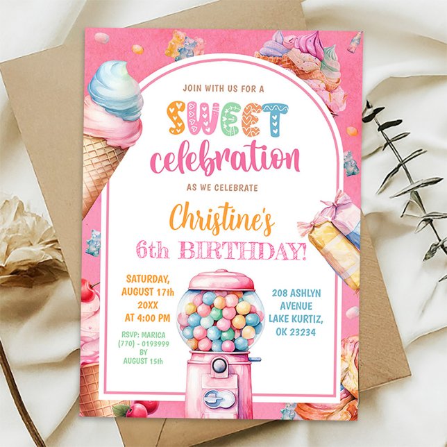 Farbenfrohe Pastel Candies Sweet Celebration Birth Einladung (Von Creator hochgeladen)