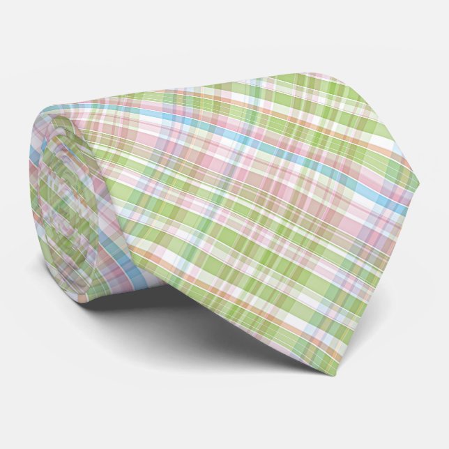 Farbenfrohe Pastel Diagonal Tartan Kariertes Muste Krawatte (Gerollt)