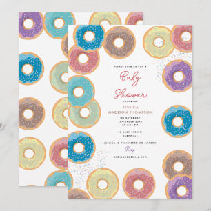 Farbenfrohe Pastel Donuts & Sprinkles Babydusche Einladung