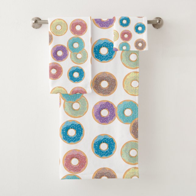 Farbenfrohe Pastel Donuts & Sprinkles Muster Badhandtuch Set (Insitu)