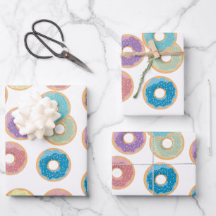 Farbenfrohe Pastel Donuts & Sprinkles Muster Geschenkpapier Set