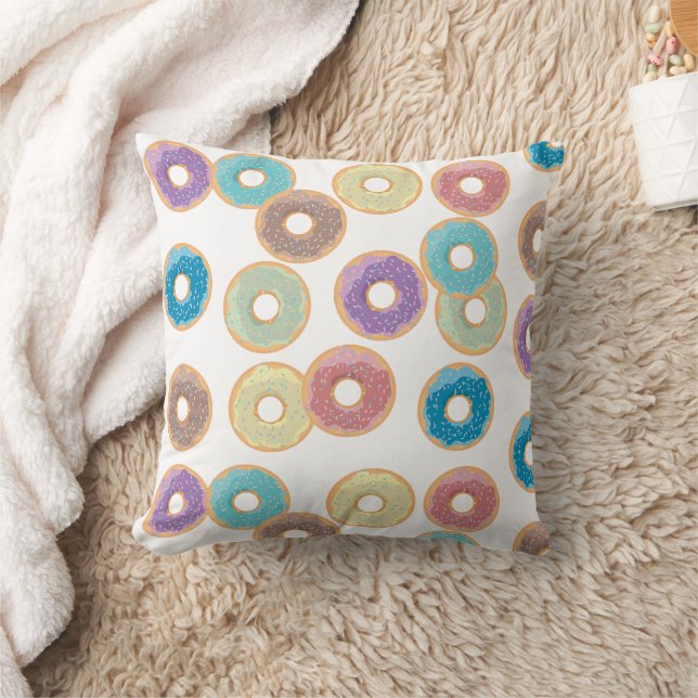 Farbenfrohe Pastel Donuts & Sprinkles Muster Kissen (Decke)