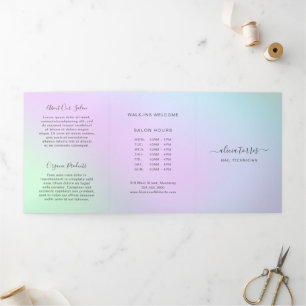 Farbenfrohe Pastel Feminine Hübsch Salon Holograph Dreifach Gefaltete Karte