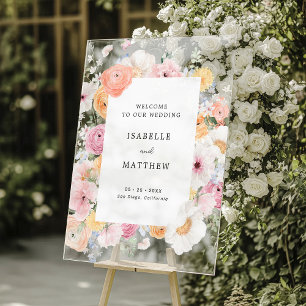 Farbenfrohe Pastel Floral Wedding Willkommen Acrylschild